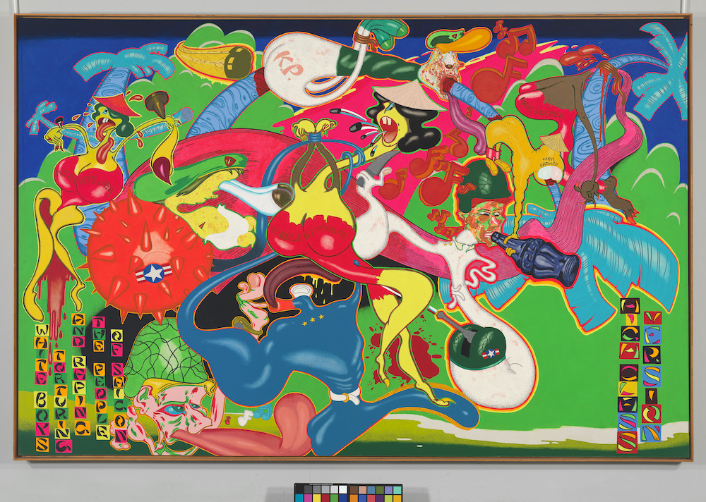 Peter Saul, Saigon, 1967. Acrylic, oil, enamel, and ink on canvas, 92 3/4 x 142 in (235.6 x 360.7 cm). Whitney Museum of American Art, New York; Purchase, with funds from the Friends of the Whitney Museum of American Art. Inv. N.: 69.103. © Whitney Museum of American Art / Licensed by Scala / Art Resource, NY